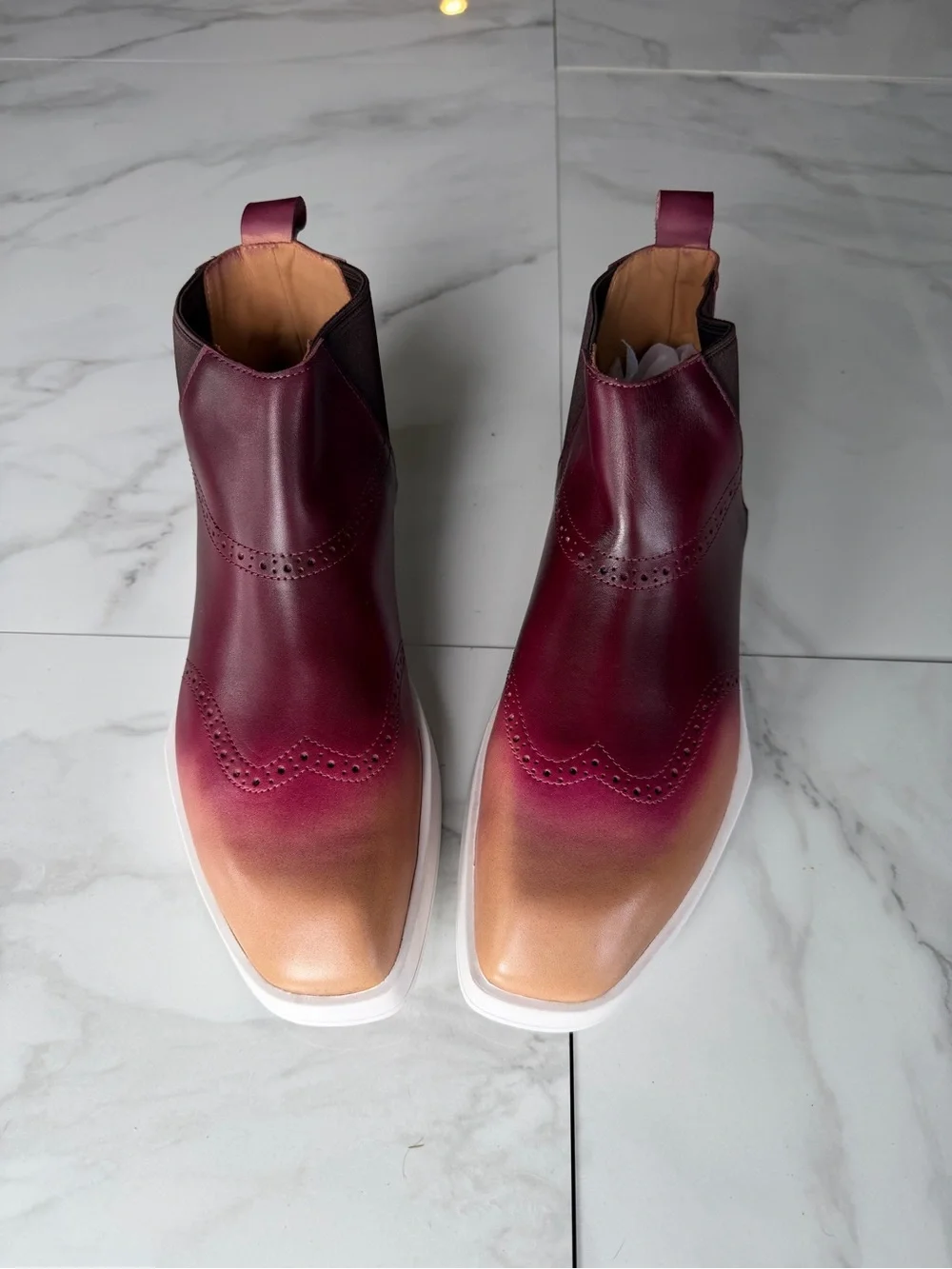 Men's Burgundy and Tan Gradient Chelsea Boots